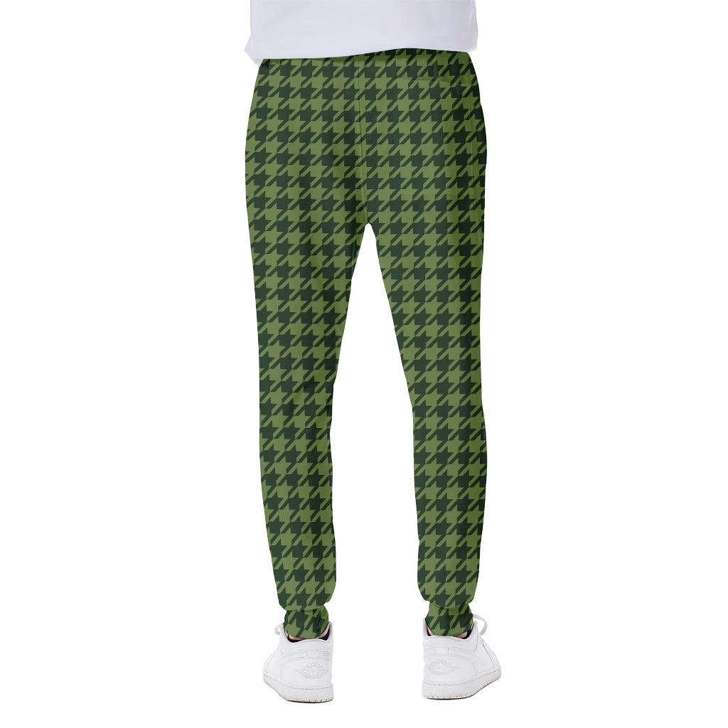 Deep Green Houndstooth Pattern Print Scuba Joggers