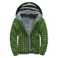 Deep Green Houndstooth Pattern Print Sherpa Lined Zip Up Hoodie