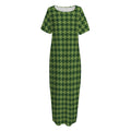Deep Green Houndstooth Pattern Print Short Sleeve Long Nightdress