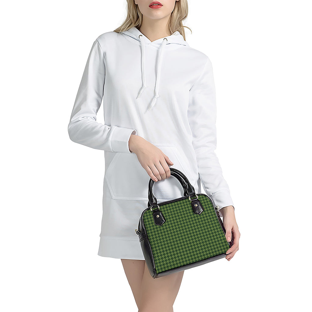 Deep Green Houndstooth Pattern Print Shoulder Handbag