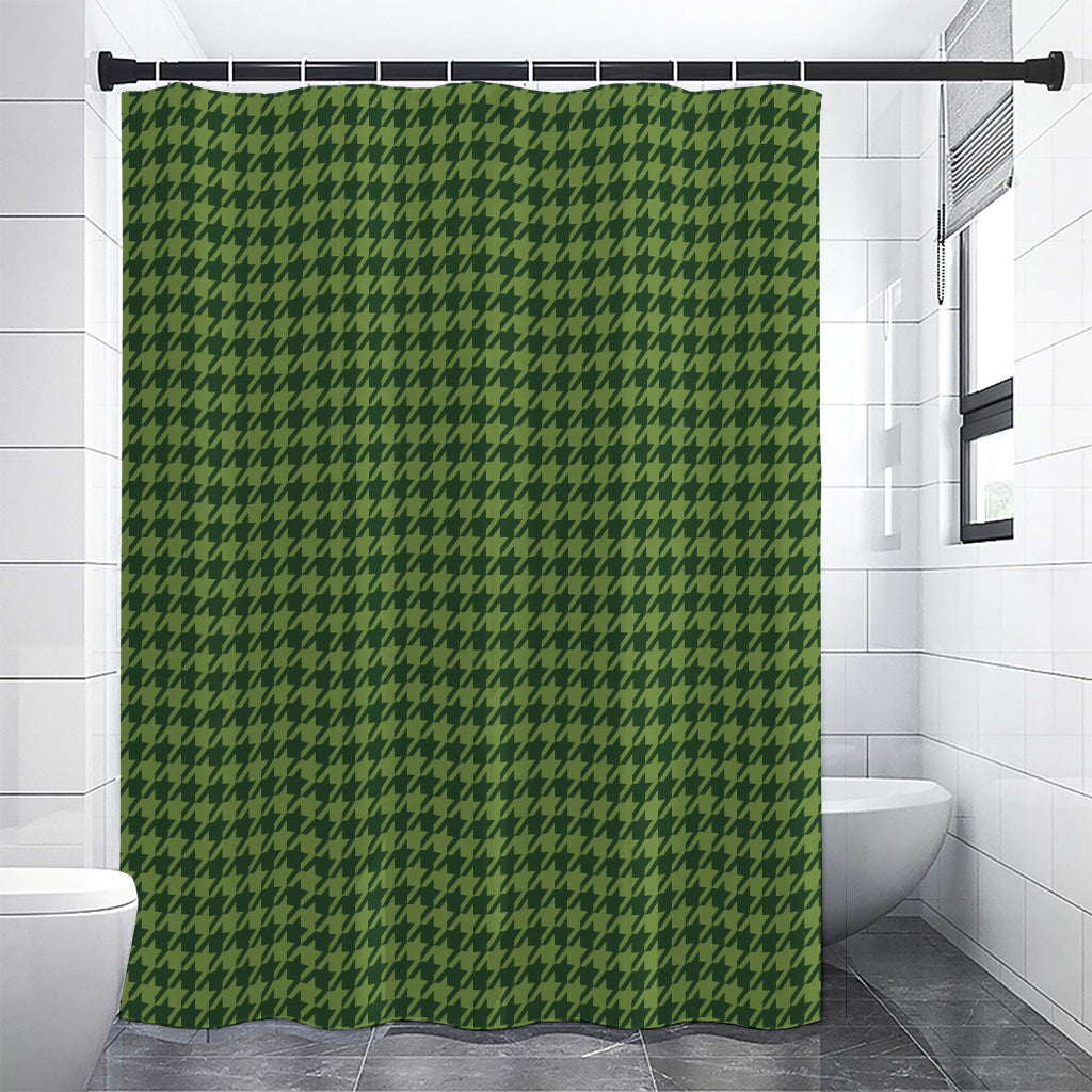 Deep Green Houndstooth Pattern Print Shower Curtain