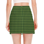 Deep Green Houndstooth Pattern Print Side Slit Mini Skirt