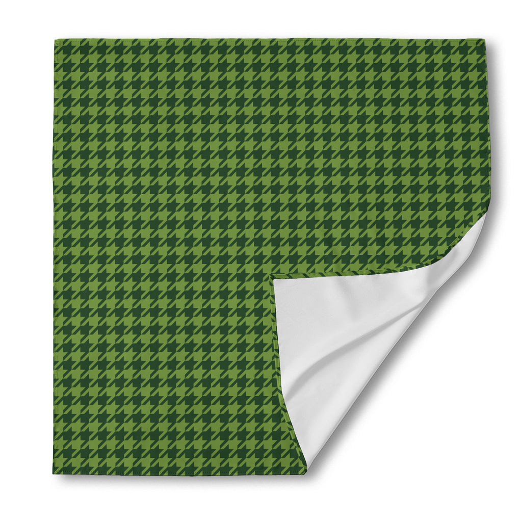 Deep Green Houndstooth Pattern Print Silk Bandana