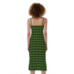 Deep Green Houndstooth Pattern Print Slim Fit Midi Cami Dress