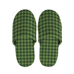 Deep Green Houndstooth Pattern Print Slippers