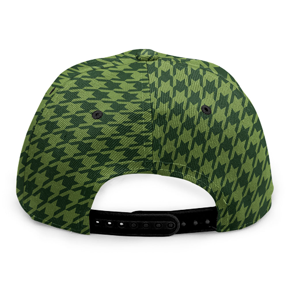Deep Green Houndstooth Pattern Print Snapback Cap