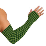 Deep Green Houndstooth Pattern Print Sun Protection Arm Sleeves