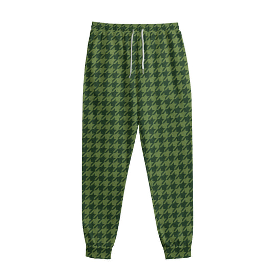 Deep Green Houndstooth Pattern Print Sweatpants