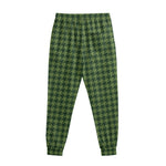Deep Green Houndstooth Pattern Print Sweatpants