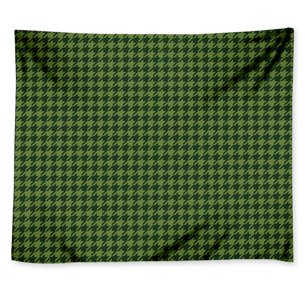 Deep Green Houndstooth Pattern Print Tapestry