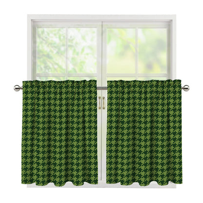 Deep Green Houndstooth Pattern Print Tier Curtains
