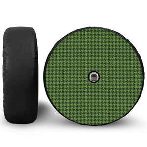 Deep Green Houndstooth Pattern Print Tire Cover With Camera Hole