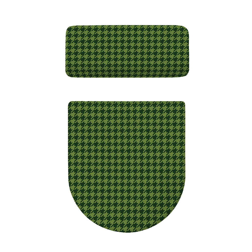 Deep Green Houndstooth Pattern Print Toilet Lid And Tank Cover Set
