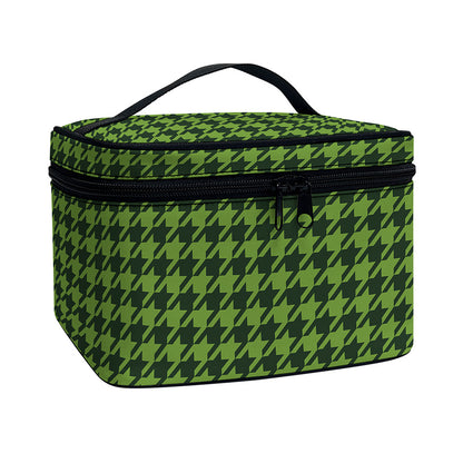 Deep Green Houndstooth Pattern Print Travel Makeup Bag