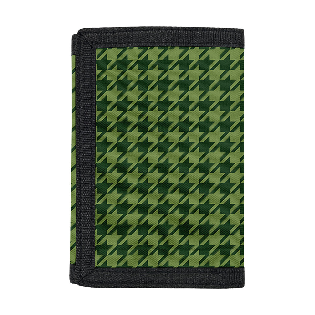 Deep Green Houndstooth Pattern Print Trifold Wallet