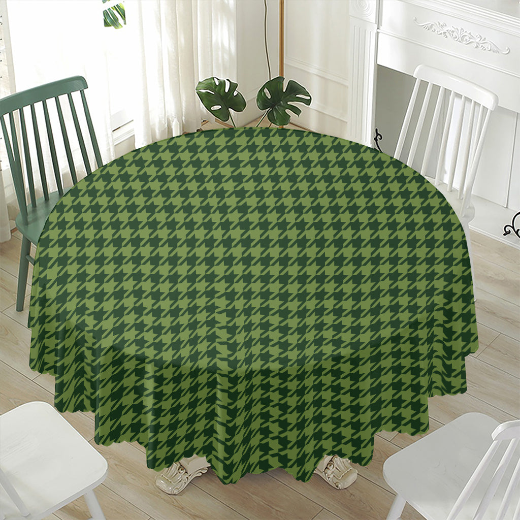 Deep Green Houndstooth Pattern Print Waterproof Round Tablecloth