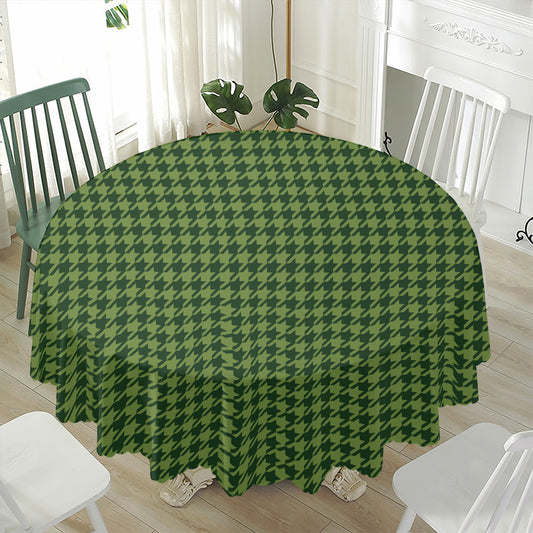 Deep Green Houndstooth Pattern Print Waterproof Round Tablecloth