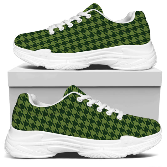 Deep Green Houndstooth Pattern Print White Chunky Shoes