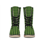 Deep Green Houndstooth Pattern Print Winter Boots