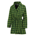 Deep Green Houndstooth Pattern Print Women's Bathrobe