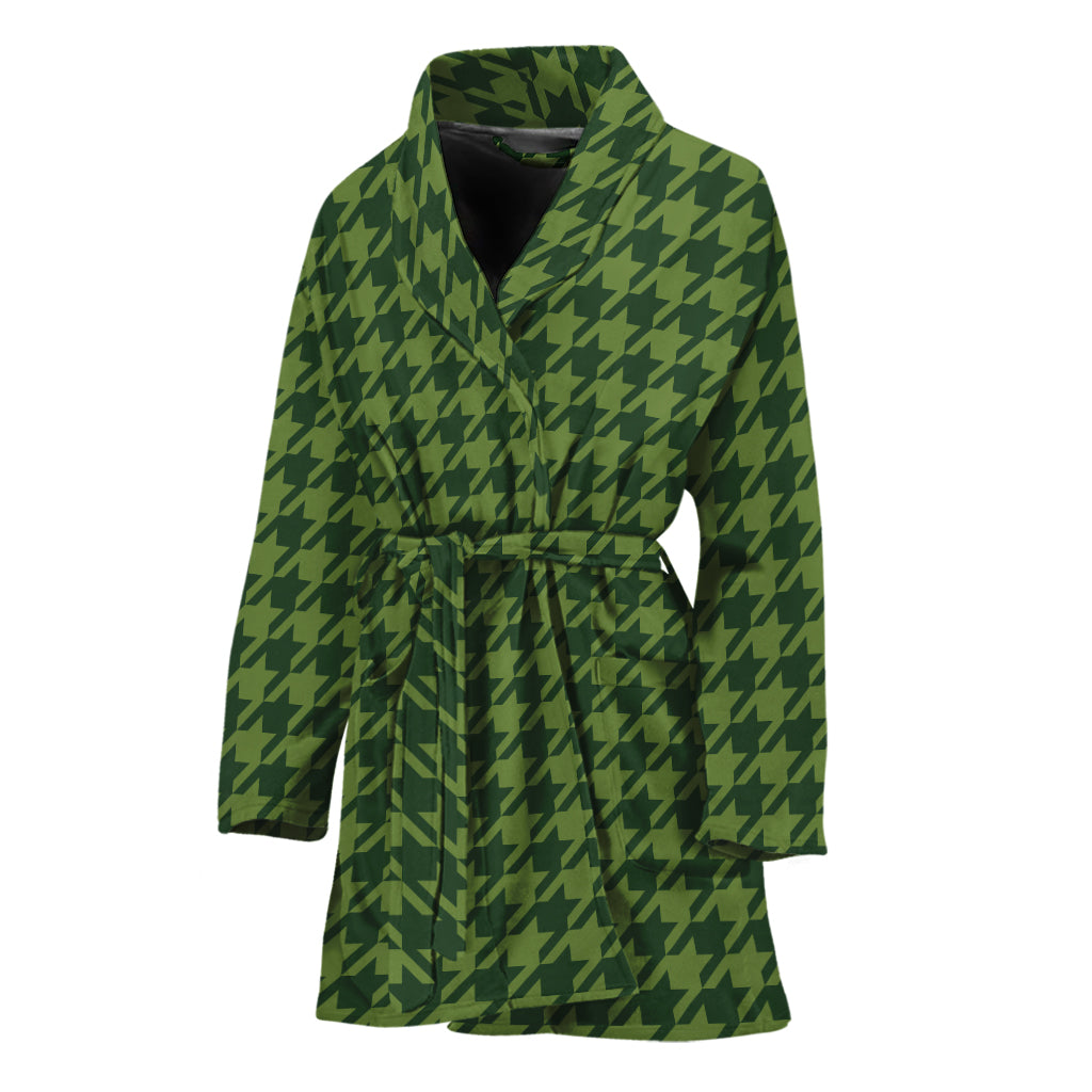 Deep Green Houndstooth Pattern Print Women's Bathrobe
