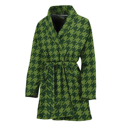 Deep Green Houndstooth Pattern Print Women's Bathrobe