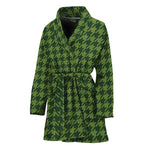 Deep Green Houndstooth Pattern Print Women's Bathrobe
