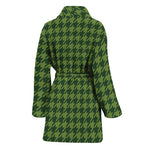 Deep Green Houndstooth Pattern Print Women's Bathrobe