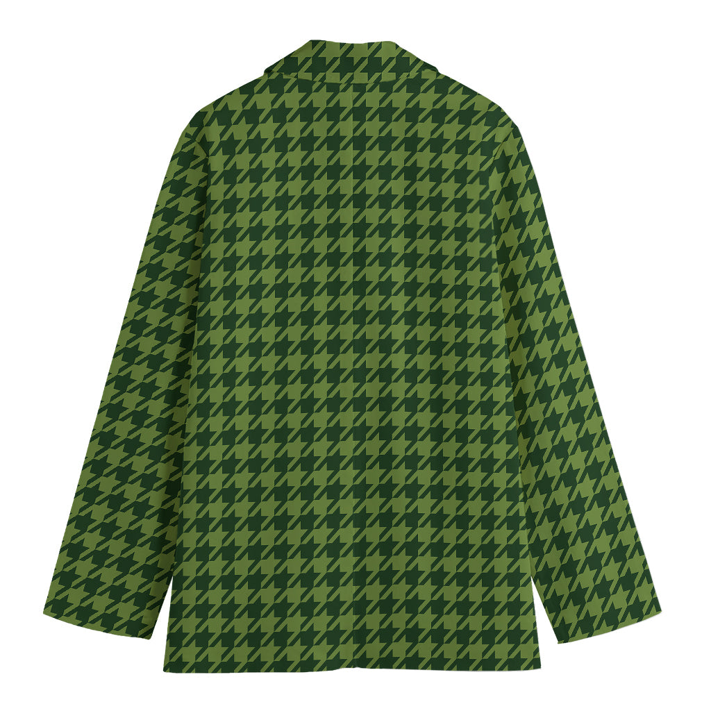 Deep Green Houndstooth Pattern Print Women's Blazer