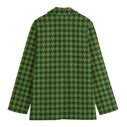 Deep Green Houndstooth Pattern Print Women's Blazer