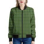 Deep Green Houndstooth Pattern Print Women's Bomber Jacket
