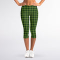 Deep Green Houndstooth Pattern Print Women's Capri Leggings