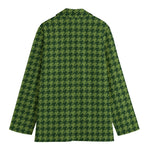 Deep Green Houndstooth Pattern Print Women's Cotton Blazer