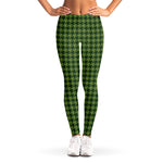 Deep Green Houndstooth Pattern Print Women's Leggings