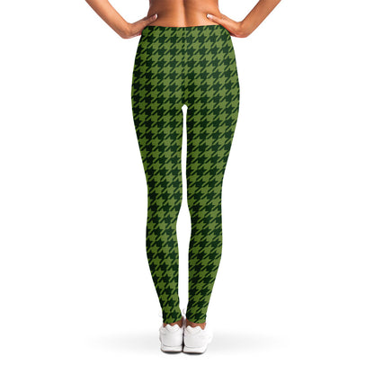 Deep Green Houndstooth Pattern Print Women's Leggings