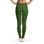 Deep Green Houndstooth Pattern Print Women's Leggings