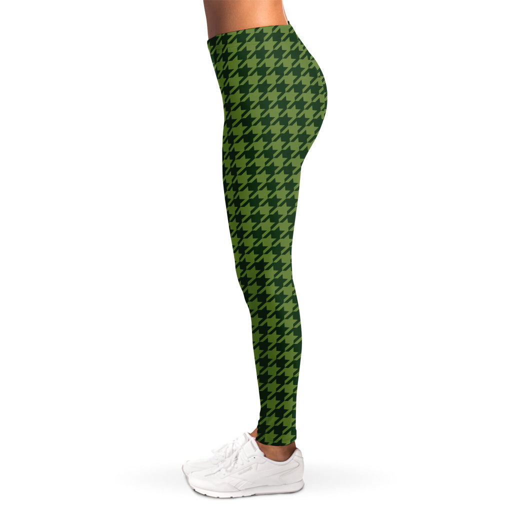 Deep Green Houndstooth Pattern Print Women's Leggings