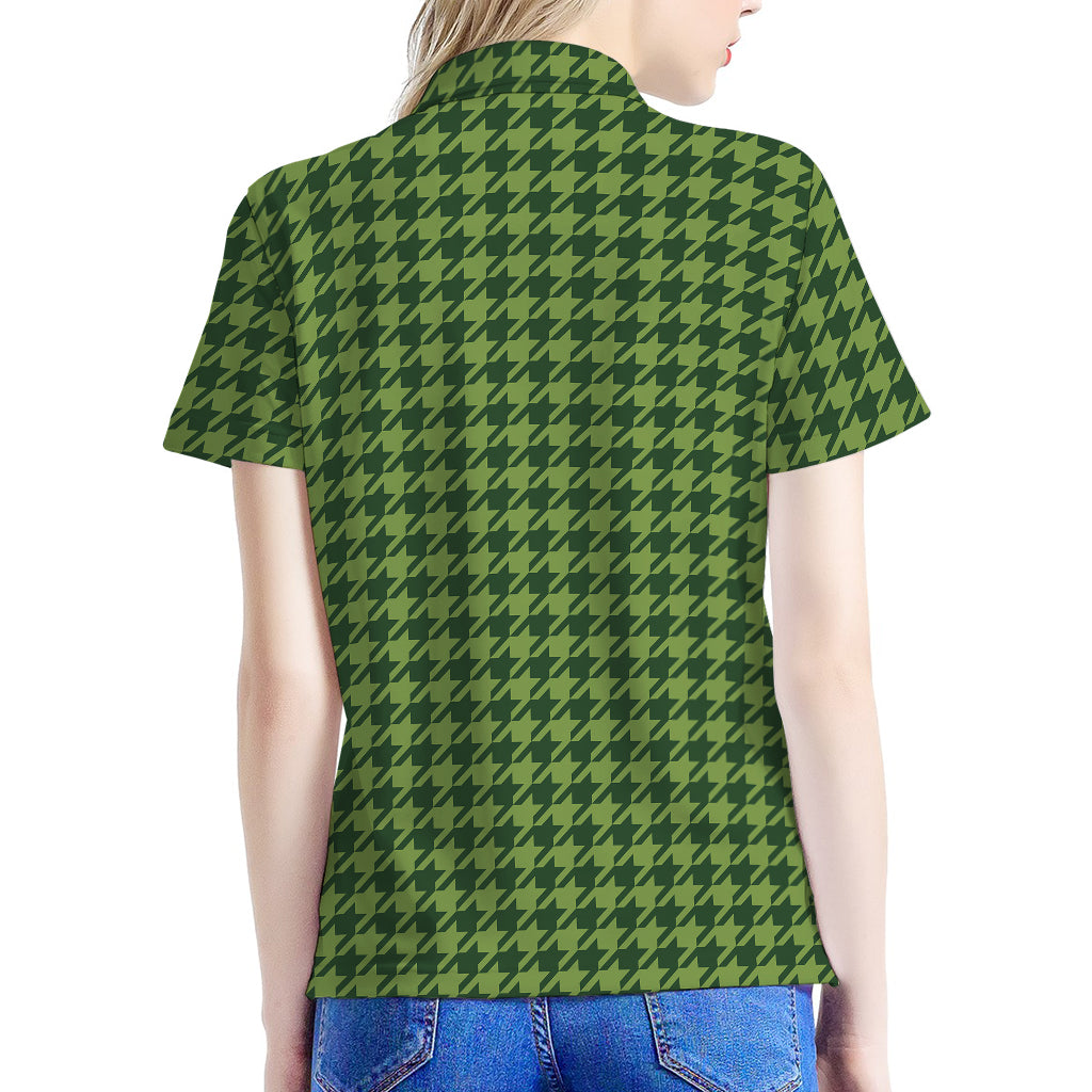 Deep Green Houndstooth Pattern Print Women's Polo Shirt