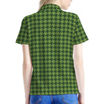 Deep Green Houndstooth Pattern Print Women's Polo Shirt