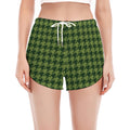 Deep Green Houndstooth Pattern Print Women's Split Running Shorts