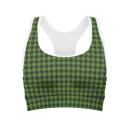 Deep Green Houndstooth Pattern Print Women's Sports Bra