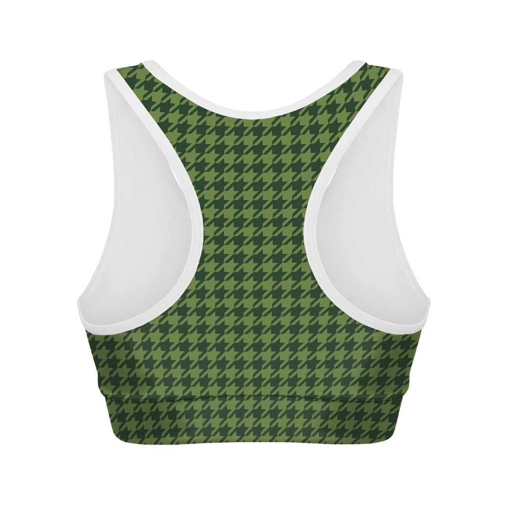 Deep Green Houndstooth Pattern Print Women's Sports Bra