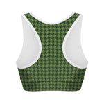Deep Green Houndstooth Pattern Print Women's Sports Bra