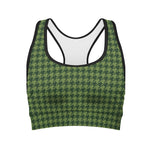 Deep Green Houndstooth Pattern Print Women's Sports Bra