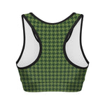 Deep Green Houndstooth Pattern Print Women's Sports Bra