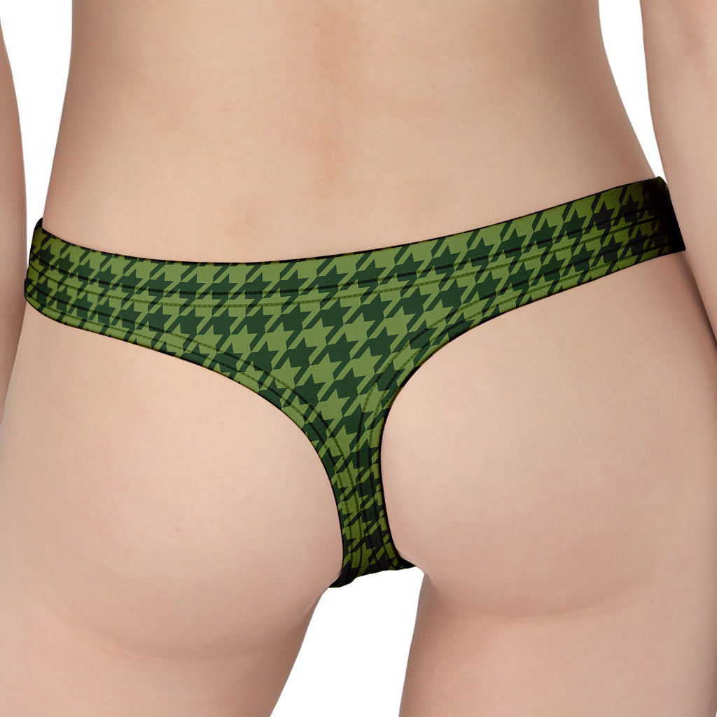 Deep Green Houndstooth Pattern Print Women's Thong