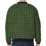 Deep Green Houndstooth Pattern Print Zip Sleeve Bomber Jacket