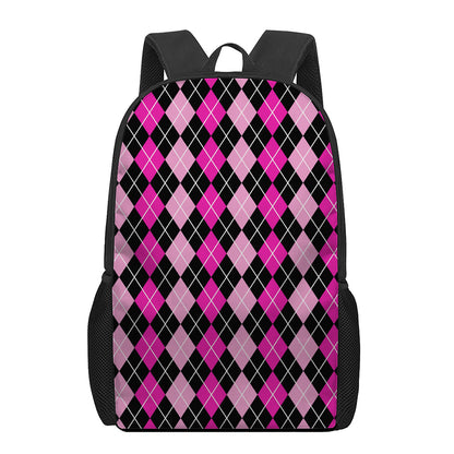 Deep Pink And Black Argyle Pattern Print 17 Inch Backpack