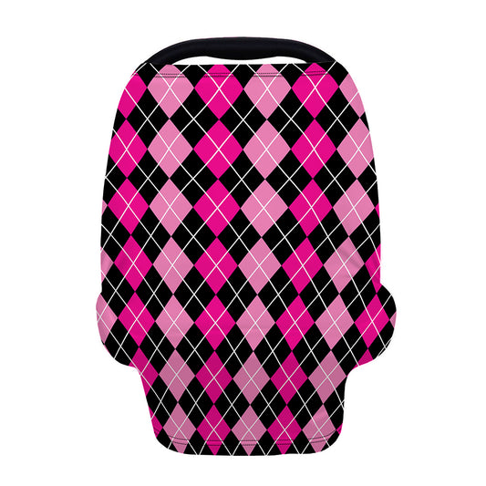 Deep Pink And Black Argyle Pattern Print Baby Seat Cover