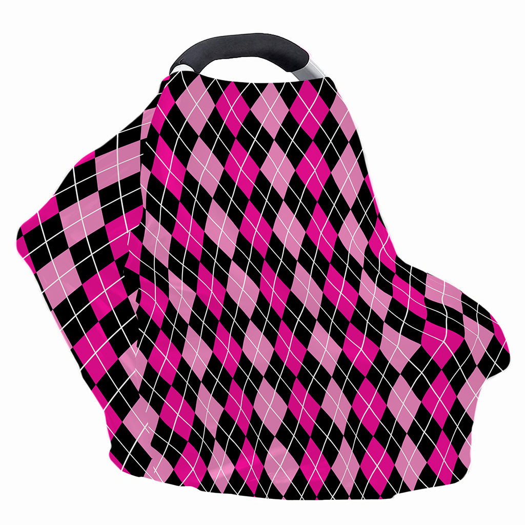 Deep Pink And Black Argyle Pattern Print Baby Seat Cover